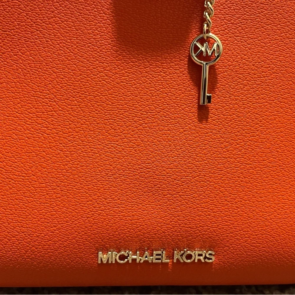 Michael Kors Orange Leather Satchel with Gold-Tone Hardware